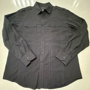INC International Concepts Black Pinstrip Button-Up Shirt, Large